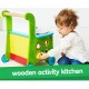 Antemergator din lemn cu multiactivitati Bucatarile Mobila cu roti silentioase - Culoare Albastru-Portocaliu