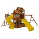 Complex de joaca din cedru Adventure Ridgs Payset KidKraft - Centru cu trei tobogane si 2 nivele - Cedar Summit PlayCentre