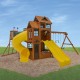 Complex de joaca din cedru Adventure Ridgs Payset KidKraft - Centru cu trei tobogane si 2 nivele - Cedar Summit PlayCentre