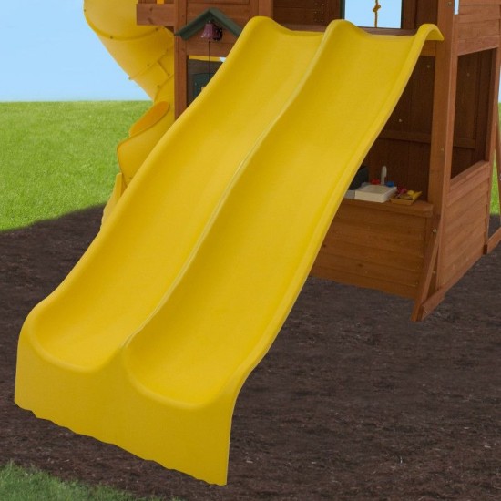 Complex de joaca din cedru Adventure Ridgs Payset KidKraft - Centru cu trei tobogane si 2 nivele - Cedar Summit PlayCentre