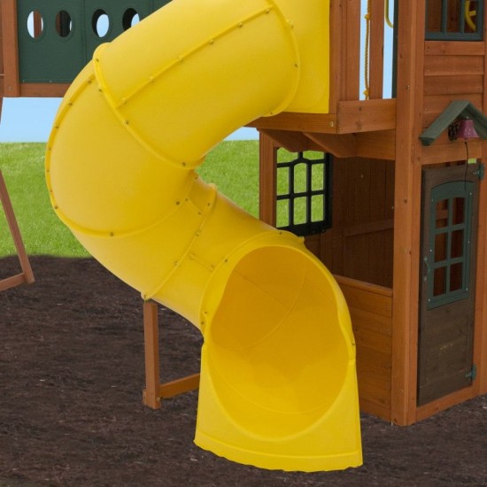 Complex de joaca din cedru Adventure Ridgs Payset KidKraft - Centru cu trei tobogane si 2 nivele - Cedar Summit PlayCentre