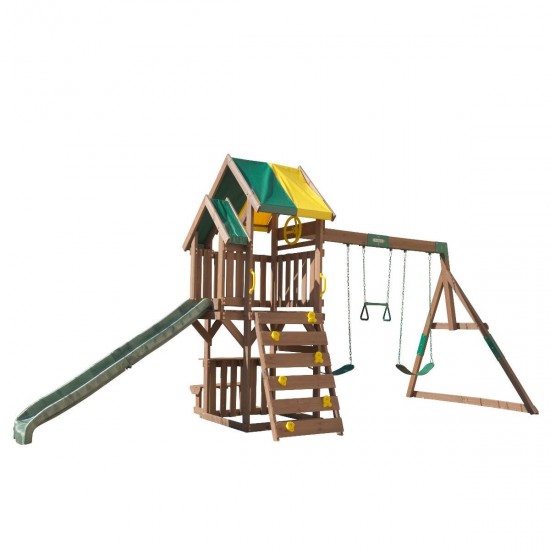 Complex de joaca Arbor Crest Deluxe PlaySet  KidKraft din lemn - Centru pe 2 nivele din cedru cu leagane si tobogan 