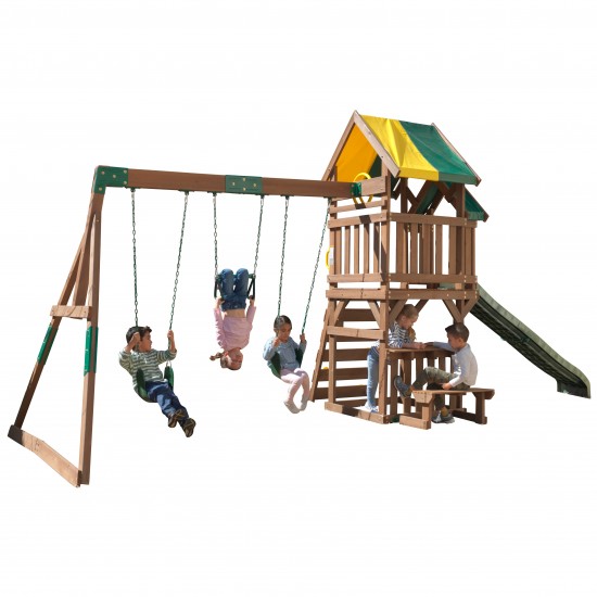 Complex de joaca Arbor Crest Deluxe PlaySet  KidKraft din lemn - Centru pe 2 nivele din cedru cu leagane si tobogan 