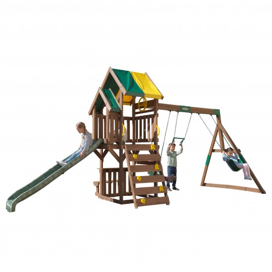 Complex de joaca Arbor Crest Deluxe PlaySet  KidKraft din lemn - Centru pe 2 nivele din cedru cu leagane si tobogan 