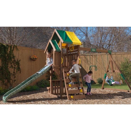 Complex de joaca Arbor Crest Deluxe PlaySet  KidKraft din lemn - Centru pe 2 nivele din cedru cu leagane si tobogan 