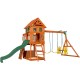 Complex de Joaca din lemn de cedru Atlantis PLAY- Centru outdoor pentru copii cu tobogan si 2 nivele Atlantic Playset Backyard Discovery 