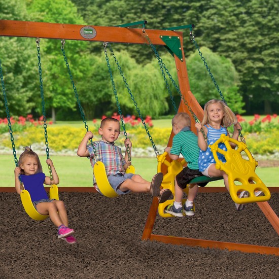 Complex de Joaca din lemn de cedru Atlantis PLAY- Centru outdoor pentru copii cu tobogan si 2 nivele Atlantic Playset Backyard Discovery 