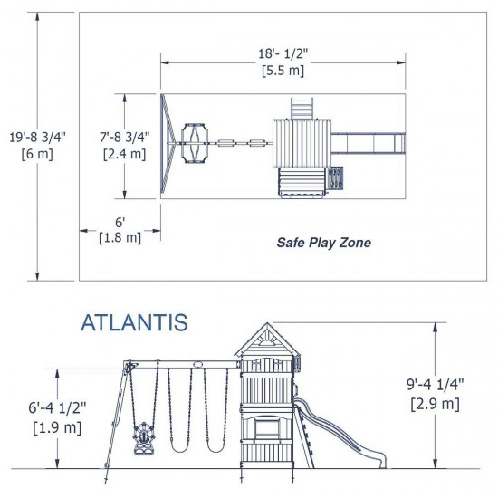 Complex de Joaca din lemn de cedru Atlantis PLAY- Centru outdoor pentru copii cu tobogan si 2 nivele Atlantic Playset Backyard Discovery 