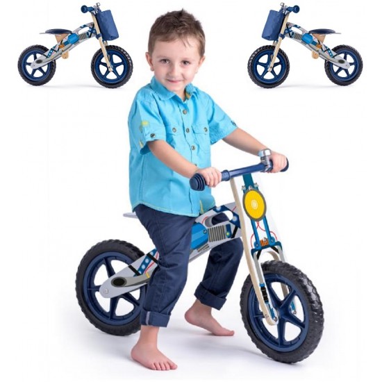Bicicleta fara pedale din lemn, Scooter Woodyland Albastra - My First Bike
