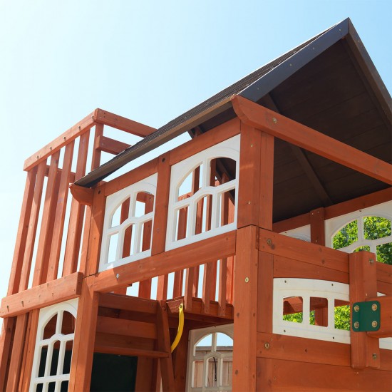 Complex de joaca din cedru Copper Ridge KidKraft - Centru cu trei tobogane si 3 nivele - Cedar Summit PlayCentre