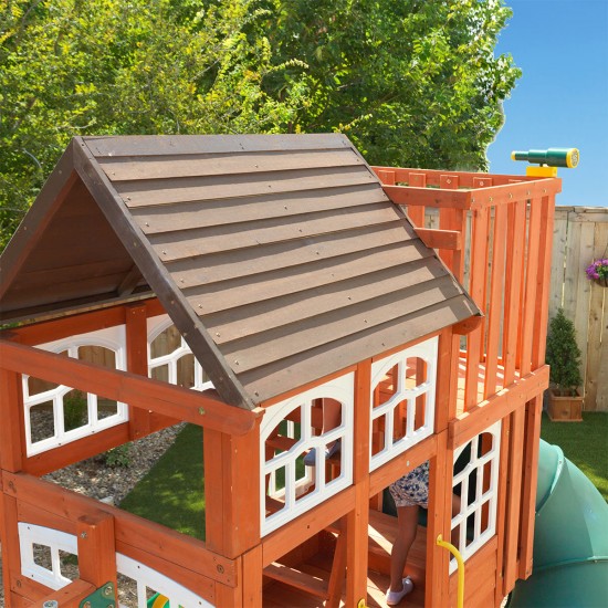 Complex de joaca din cedru Copper Ridge KidKraft - Centru cu trei tobogane si 3 nivele - Cedar Summit PlayCentre