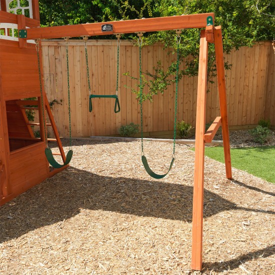 Complex de joaca din cedru Copper Ridge KidKraft - Centru cu trei tobogane si 3 nivele - Cedar Summit PlayCentre