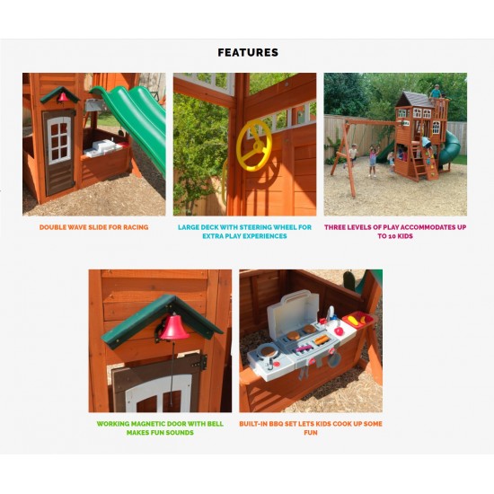 Complex de joaca din cedru Copper Ridge KidKraft - Centru cu trei tobogane si 3 nivele - Cedar Summit PlayCentre