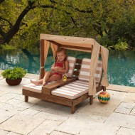 Sezlong Espresso Oatmeal din lemn de plaje cu doua locuri pentru copii cu suport de pahare - Double Chaise Lounge Espresso Kidkraft 