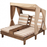 Sezlong Espresso Oatmeal din lemn de plaje cu doua locuri pentru copii cu suport de pahare - Double Chaise Lounge Espresso Kidkraft 