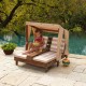 Sezlong Espresso Oatmeal din lemn de plaje cu doua locuri pentru copii cu suport de pahare - Double Chaise Lounge Espresso Kidkraft 