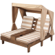 Sezlong Espresso Oatmeal din lemn de plaje cu doua locuri pentru copii cu suport de pahare - Double Chaise Lounge Espresso Kidkraft 