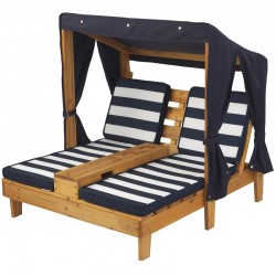 Sezlong Navy din lemn de plaje cu doua locuri pentru copii cu suport de pahare - Double Chaise Lounge Navy Kidkraft 