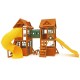 Complex de joaca din cedru Kings Bridge Playset KidKraft - Centru cu trei tobogane si 2 nivele - Cedar Summit PlayCentre