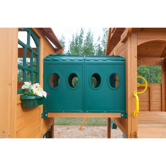 Complex de joaca din cedru Kings Bridge Playset KidKraft - Centru cu trei tobogane si 2 nivele - Cedar Summit PlayCentre