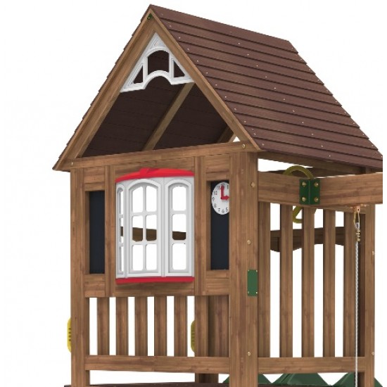 Complex de joaca Lindal Deluxe PlaySet  KidKraft din lemn - Centru pe 2 nivele din cedru cu leagane si doua tobogane 