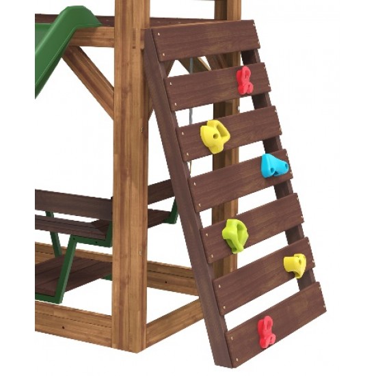 Complex de joaca Lindal Deluxe PlaySet  KidKraft din lemn - Centru pe 2 nivele din cedru cu leagane si doua tobogane 