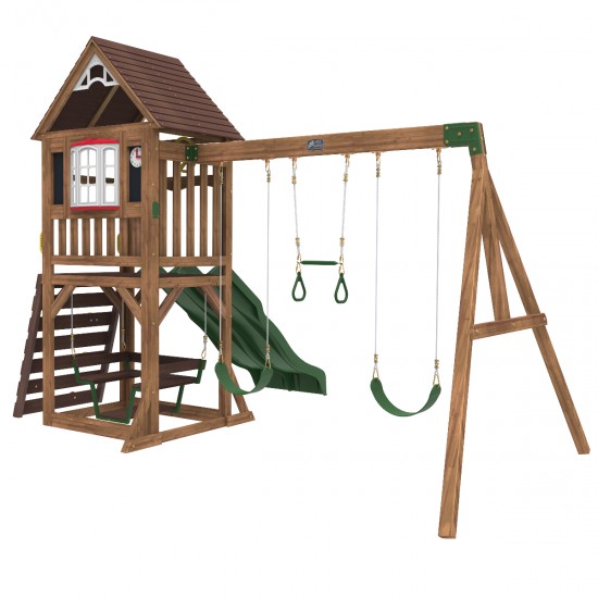 Complex de joaca Lindal Deluxe PlaySet  KidKraft din lemn - Centru pe 2 nivele din cedru cu leagane si doua tobogane 