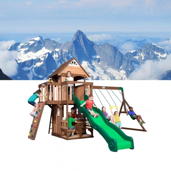 Complex de Joaca Muntele Triumf  din lemn de cedru - Centru din lemn cu tobogan si 2 nivele  Triumph Mount Playset Backyard Discovery  