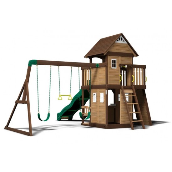 Complex de Joaca Muntele Triumf  din lemn de cedru - Centru din lemn cu tobogan si 2 nivele  Triumph Mount Playset Backyard Discovery  
