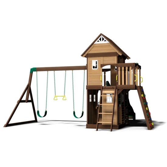Complex de Joaca Muntele Triumf  din lemn de cedru - Centru din lemn cu tobogan si 2 nivele  Triumph Mount Playset Backyard Discovery  