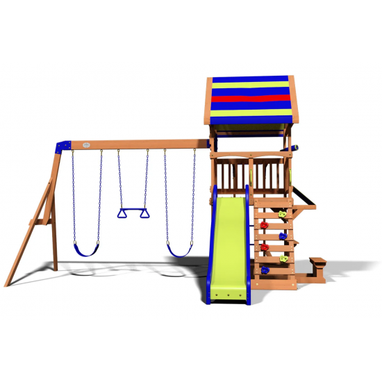 Complex de Joaca Beach Front - Northbrook Wooden Swing din lemn de cedru - Centru din lemn cu tobogan si 2 nivele si Monkey Bars Backyard Discovery 