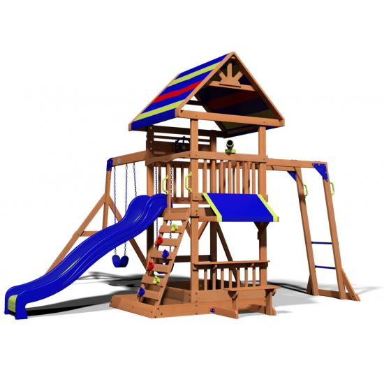 Complex de Joaca Beach Front - Northbrook Wooden Swing din lemn de cedru - Centru din lemn cu tobogan si 2 nivele si Monkey Bars Backyard Discovery 