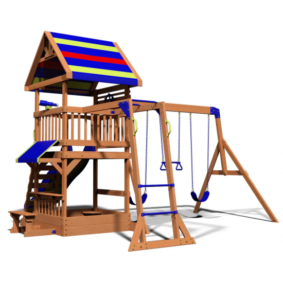 Complex de Joaca Beach Front - Northbrook Wooden Swing din lemn de cedru - Centru din lemn cu tobogan si 2 nivele si Monkey Bars Backyard Discovery 