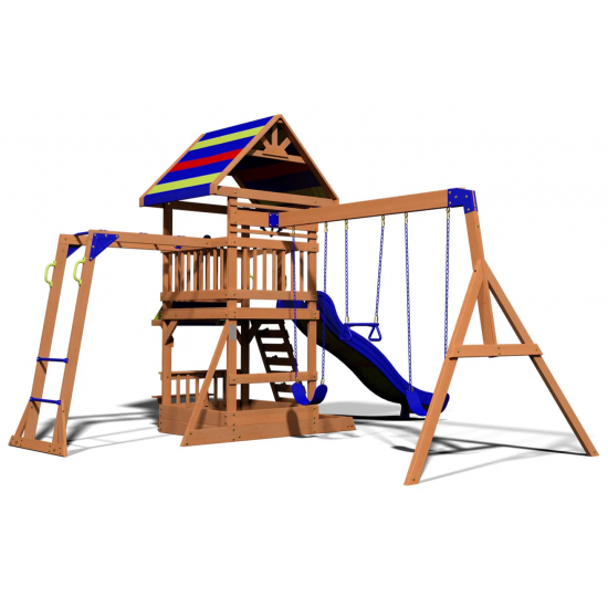 Complex de Joaca Beach Front - Northbrook Wooden Swing din lemn de cedru - Centru din lemn cu tobogan si 2 nivele si Monkey Bars Backyard Discovery 