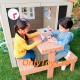 Casuta de joaca din lemn pentru copii pentru exterior Preston Cottage PlayHouse Kidkraft cu sunete si lumini si accesorii incluse
