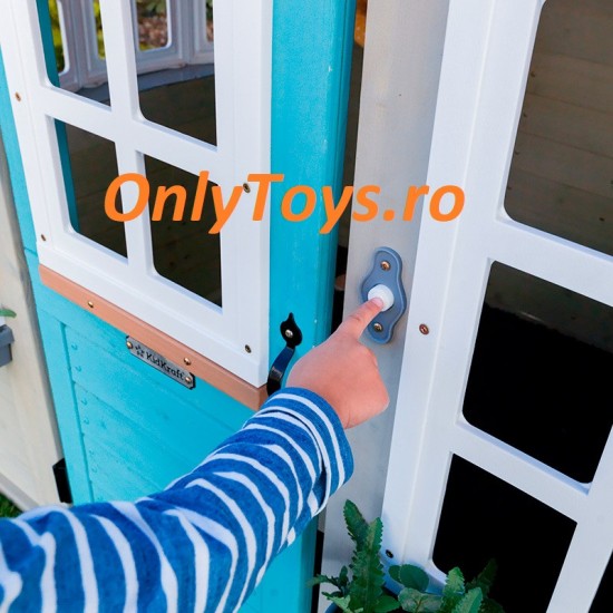 Casuta de joaca din lemn pentru copii pentru exterior Preston Cottage PlayHouse Kidkraft cu sunete si lumini si accesorii incluse
