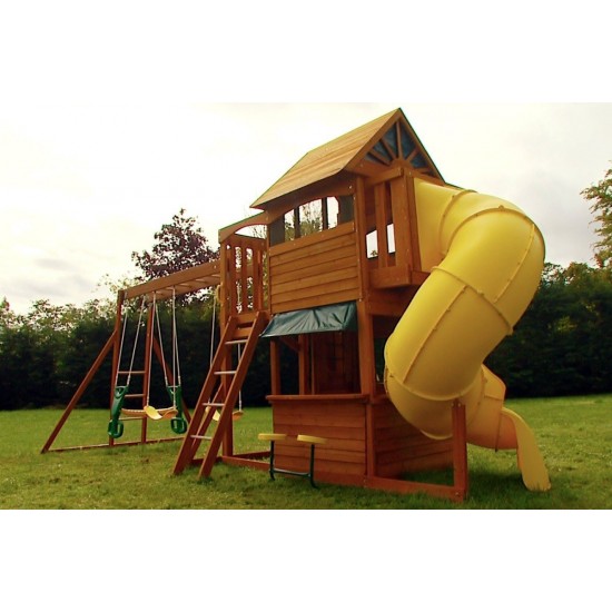Complex de joaca din cedru SandPoint Deluxe- Centru cu tobogan elicoidal  si 2 nivele - Big Backyard PlayCentre