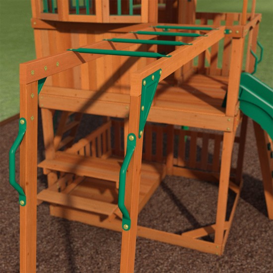 Complex de Joaca din cedru SkyFort II Wooden Swing Set - Centru cu tobogan si 3 nivele - Backyard Discovery