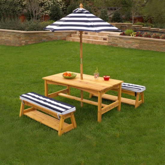 Set masuta copii cu bancute perne si umbrela - Navy  Canopy Kidkraft