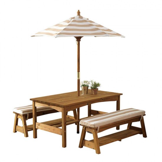 Set masuta copii cu bancute perne si umbrela - Oatmeal Canopy Kidkraft