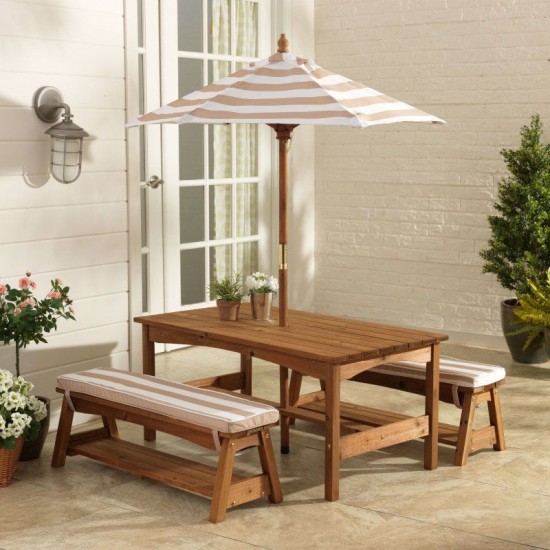 Set masuta copii cu bancute perne si umbrela - Oatmeal Canopy Kidkraft