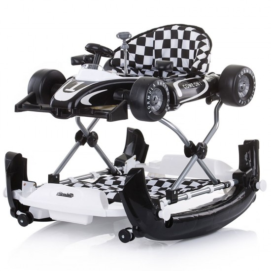 Premergator si Antemergator ALb Negru  4 in 1 Albastru - Chipolino Black White Racer  Musical baby walker
