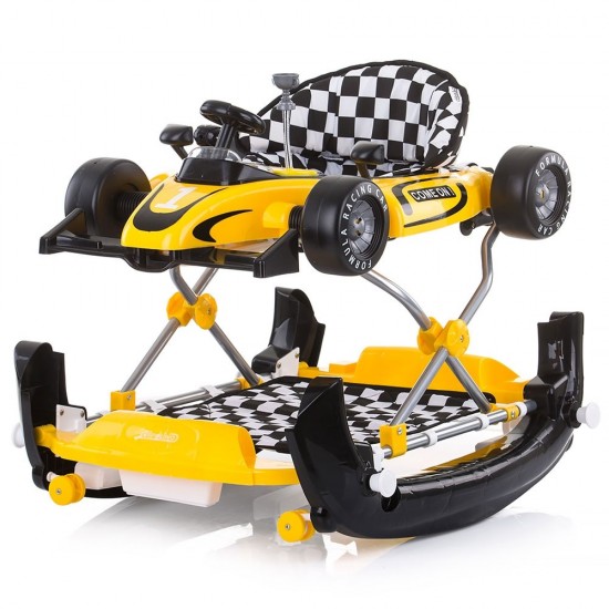 Premergator si Antemergator Racer  4 in 1 Galben - Chipolino yelow Racer Musical baby walker