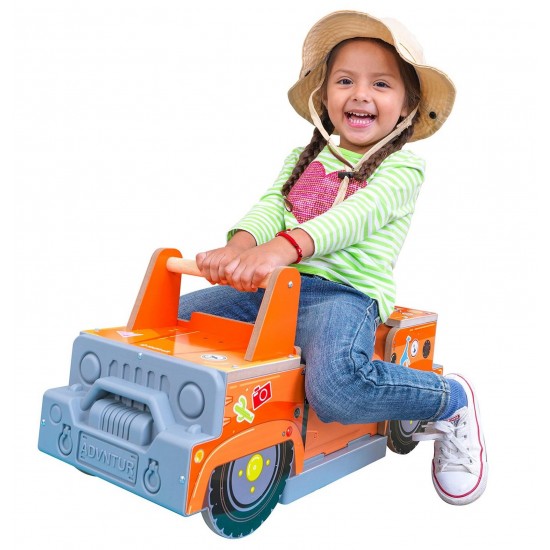 Masinuta de impins Jeep Safari 2 in 1 Ride and Play Kidarft - Joc cu sunete constructie robusta din lemn 