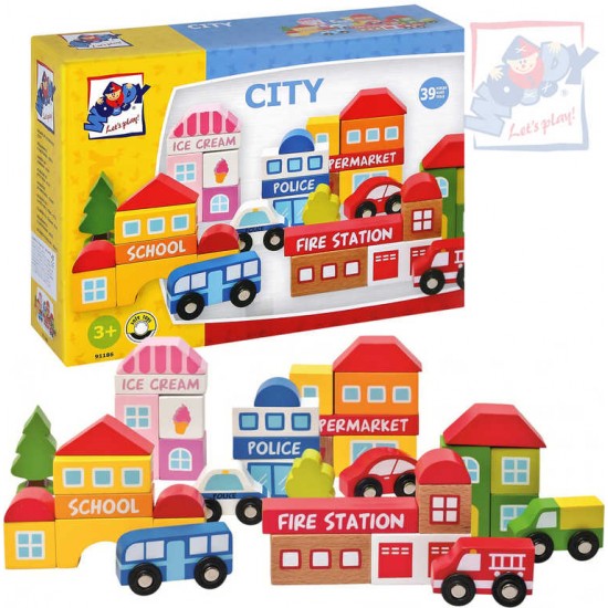 Railway City- Set Cuburi Oraselul Colorat cu Cladiri si Masinute