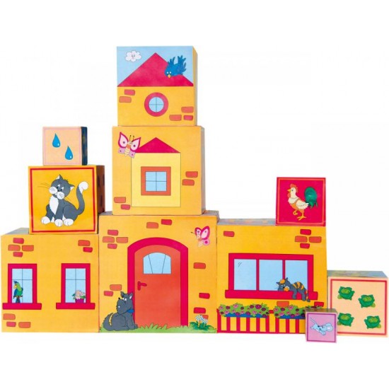 Turn pliabil construibil Orasel Ferma din cuburi colorate cu diferite forme si teme