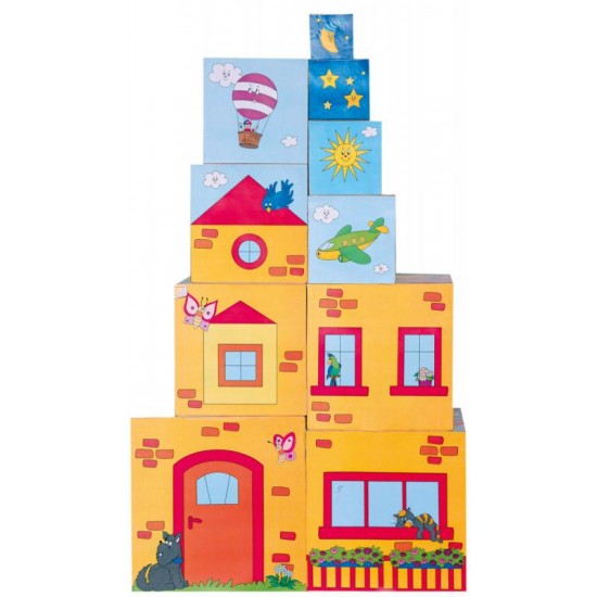 Turn pliabil construibil Orasel Ferma din cuburi colorate cu diferite forme si teme