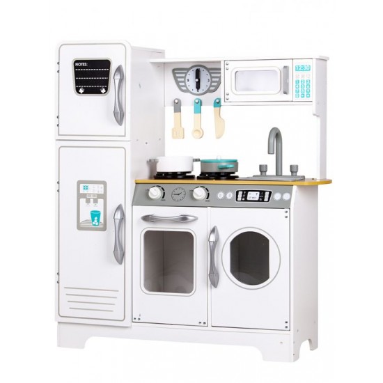 Bucatarie alba cu masina de spalat si accesorii pentru copii Bucatarioara din lemn cu accesorii incluse