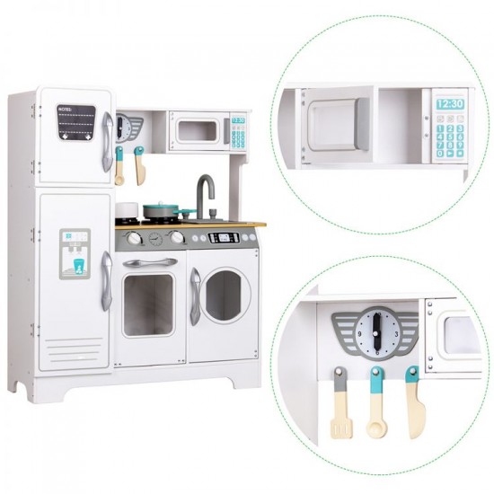 Bucatarie alba cu masina de spalat si accesorii pentru copii Bucatarioara din lemn cu accesorii incluse