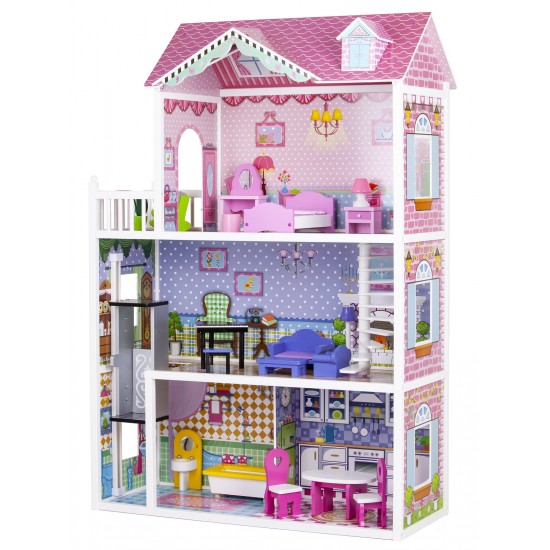 Casuta din lemn Capsunica Residence DollHouse - Casa pentru papusi cu lift cu mobilier inclus 